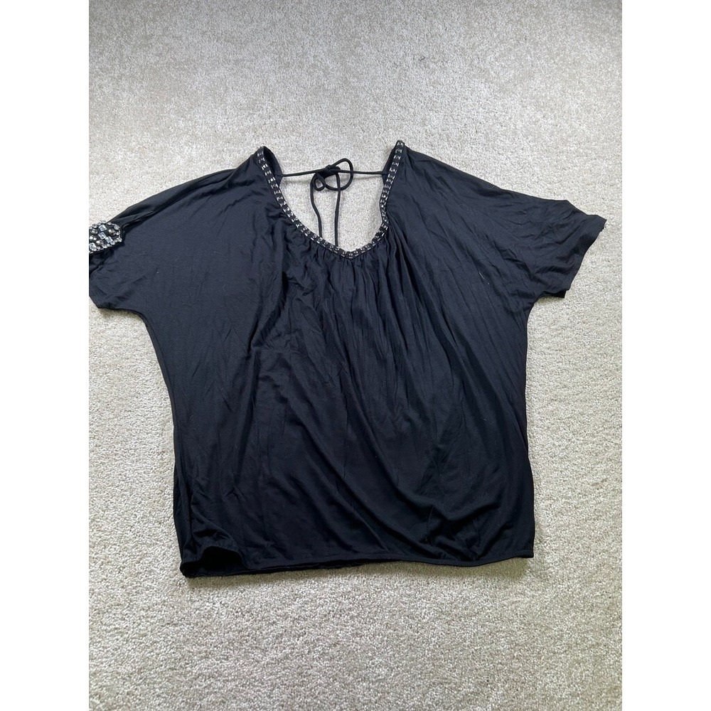 BKE Boutique Size M Black Tie Back Embellished Tunic Whimsigoth Witchy Grunge